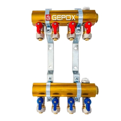 Rozdzielacz C.O. 4 obwody GEPOX zaworki PEX odpowietrzniki DO GRZEJNIKÓW